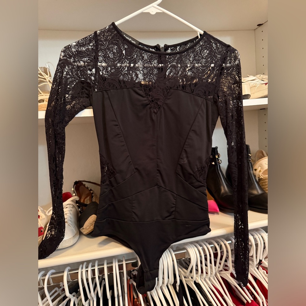 bebe Black Lace Bodysuit with Sheer Details